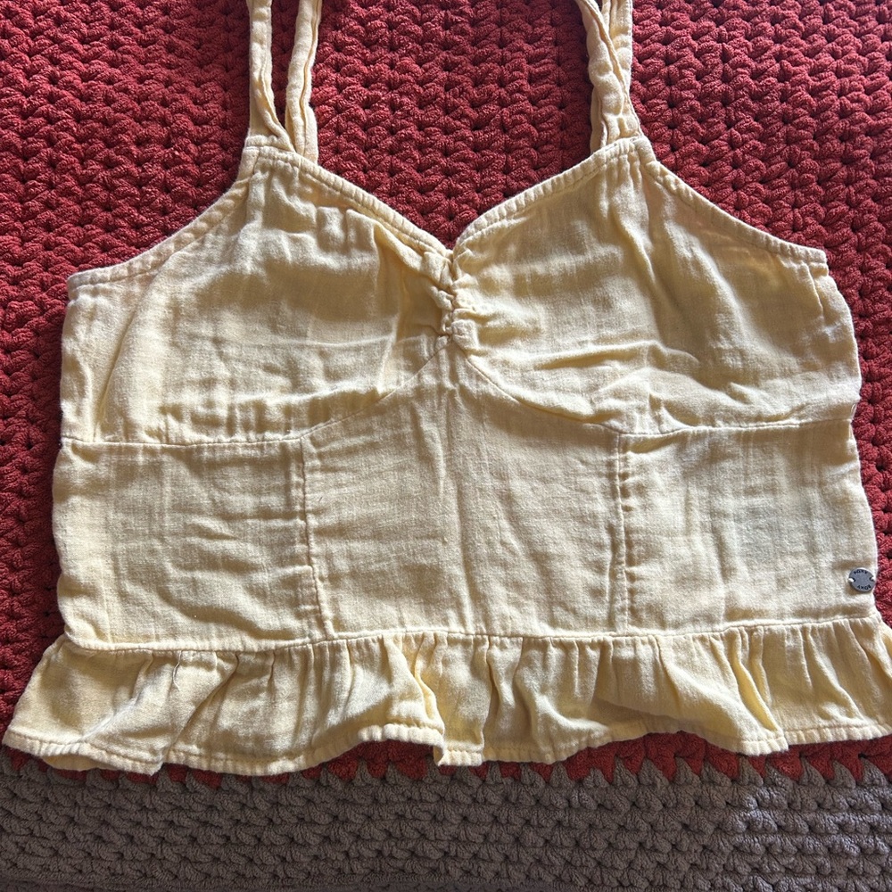 Roxy Red and Cream Ruffled Crop Camisole